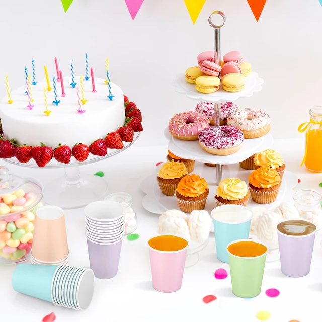 Alt view image 6 of 7 - 60 Pieces 9 Ounce Disposable Paper Cups Pastel Rainbow Party Cups Drinking Cups for Party, DIY and Holiday, 6 Colors