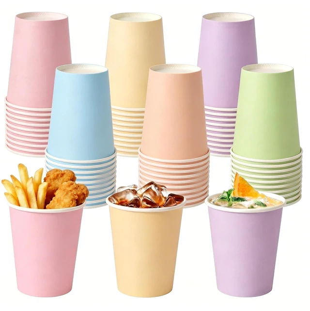 Main image of 9 oz Paper Disposable Cups Rainbow Color Assortment Bulk for Party Birthday Wedding Picnic BBQ Crafts (60, Pastel Rainbow)