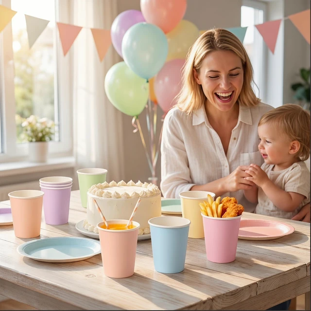 Alt view image 4 of 7 - 9 oz Paper Disposable Cups Rainbow Color Assortment Bulk for Party Birthday Wedding Picnic BBQ Crafts (60, Pastel Rainbow)