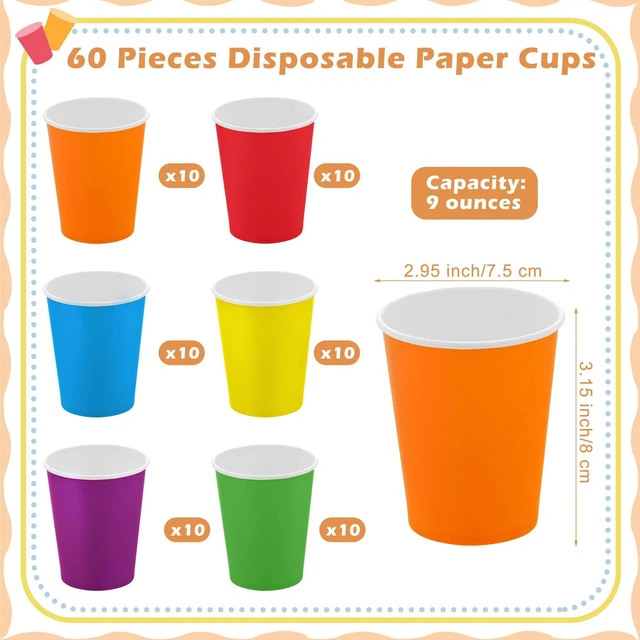 Alt view image 2 of 7 - 60 Pieces 9 Ounce Disposable Paper Cups Rainbow Party Cups Drinking Cups for Party, DIY and Holiday, 6 Colors