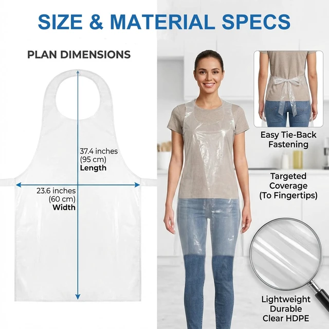Alt view image 5 of 7 - Disposable Aprons, 50 Count | Waterproof, Plastic, Individually Packaged, For Painting, Cooking, Housework, Picnics