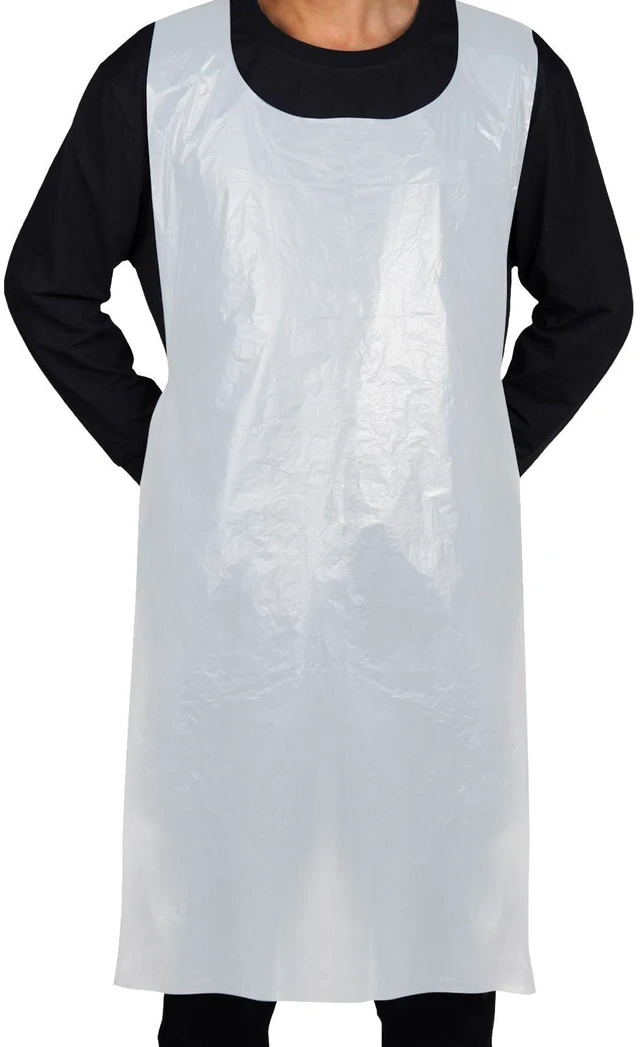 Main image of 50 Pieces Disposable White Plastic Aprons, 46 inches x 28 inches Waterproof Polyethylene Perfect for Cooking Painting Arts n' Crafts and More