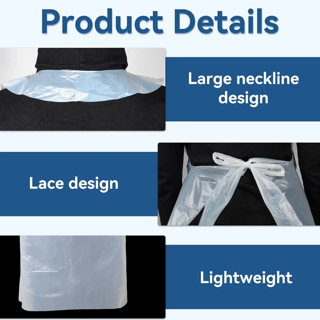 Alt view image 4 of 6 - 50 Pieces Disposable White Plastic Aprons, 46 inches x 28 inches Waterproof Polyethylene Perfect for Cooking Painting Arts n' Crafts and More