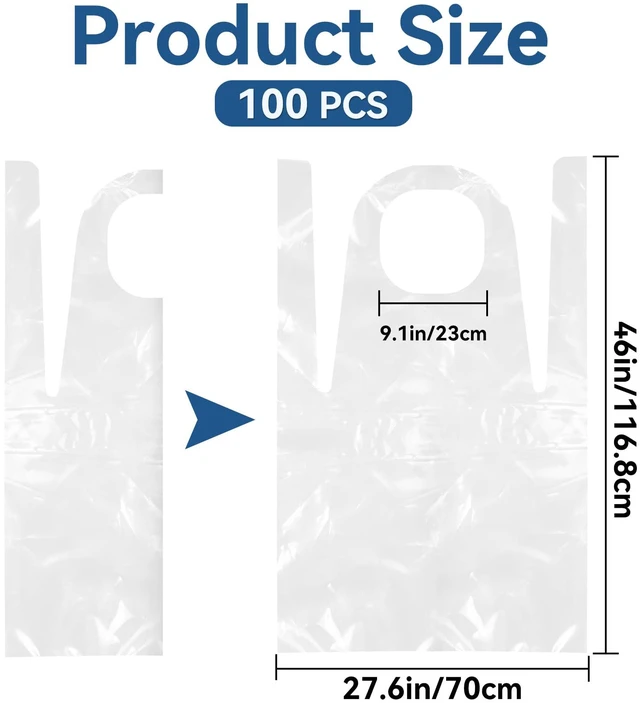 Alt view image 2 of 6 - 100 Pieces Disposable White Plastic Aprons, 46 inches x 28 inches Waterproof Polyethylene Perfect for Cooking Painting Arts n' Crafts and More