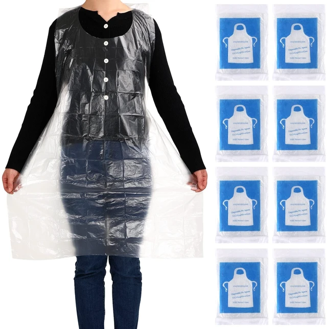 Main image of 100 Pcs Disposable Aprons Adults Waterproof Plastic Clear Smocks | PE Plastic, Painting Aprons for Adults, Disposable Aprons Kids, Waterproof Cooking Smocks, 23.6 x 37.4 Inch Party Supplies
