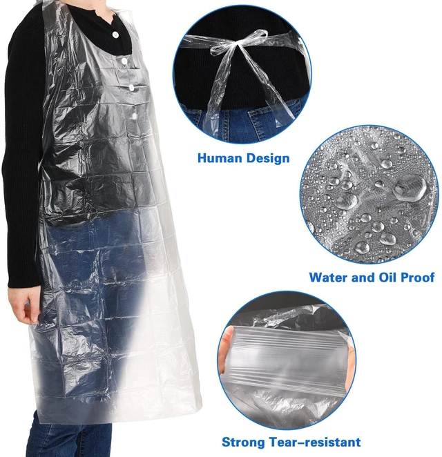 Alt view image 5 of 7 - 100 Pcs Disposable Aprons Adults Waterproof Plastic Clear Smocks | PE Plastic, Painting Aprons for Adults, Disposable Aprons Kids, Waterproof Cooking Smocks, 23.6 x 37.4 Inch Party Supplies