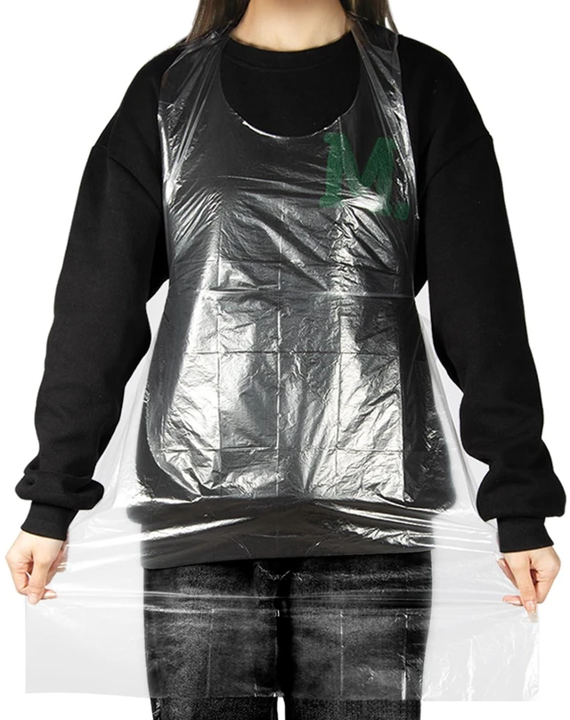 Main image of 50 Plastic Disposable Aprons Adults - 3ft/95cm Waterproof Thick Plastic Aprons Painting Smocks Eating Bibs Elderly Hair Dye Tattoo Grooming Baking Cooking Dishwashing Kitchen Restaurant