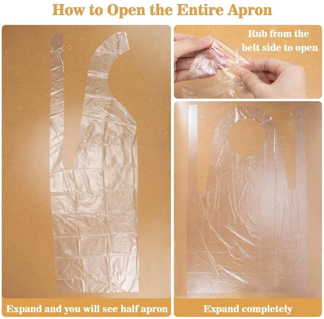 Alt view image 5 of 7 - 50 Plastic Disposable Aprons Adults - 3ft/95cm Waterproof Thick Plastic Aprons Painting Smocks Eating Bibs Elderly Hair Dye Tattoo Grooming Baking Cooking Dishwashing Kitchen Restaurant