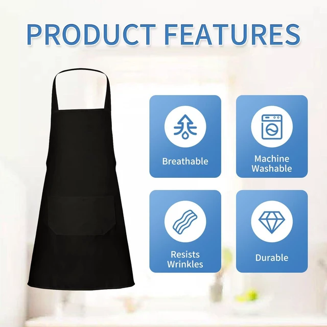Alt view image 3 of 7 - 8/12/24 Pack Plain Bib Aprons Bulk, Black Commercial Apron with 2 Pockets, Unisex Apron for Adults Painting BBQ