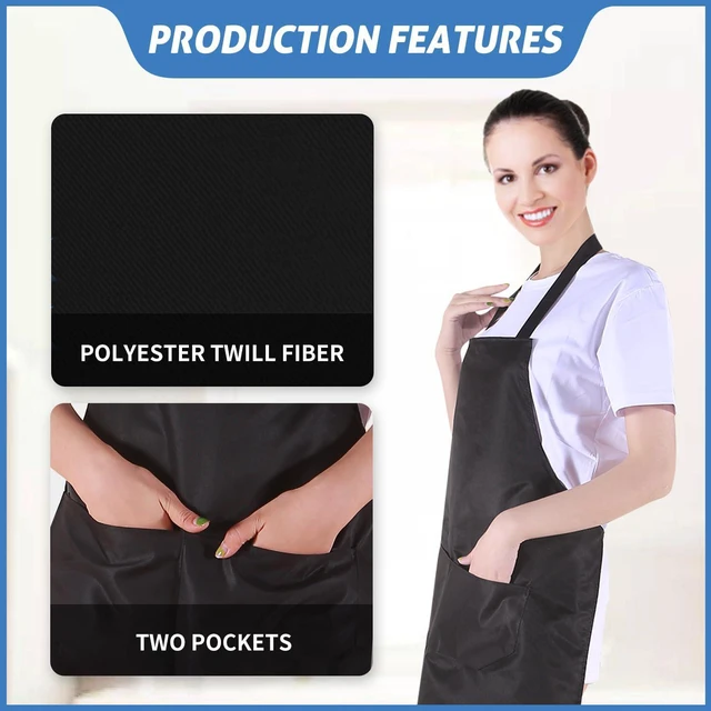 Alt view image 4 of 7 - 8/12/24 Pack Plain Bib Aprons Bulk, Black Commercial Apron with 2 Pockets, Unisex Apron for Adults Painting BBQ