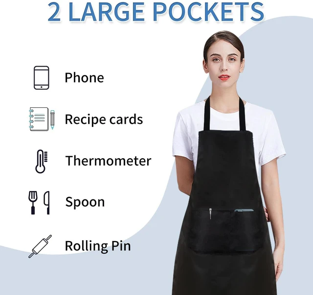 Alt view image 5 of 7 - 8/12/24 Pack Plain Bib Aprons Bulk, Black Commercial Apron with 2 Pockets, Unisex Apron for Adults Painting BBQ