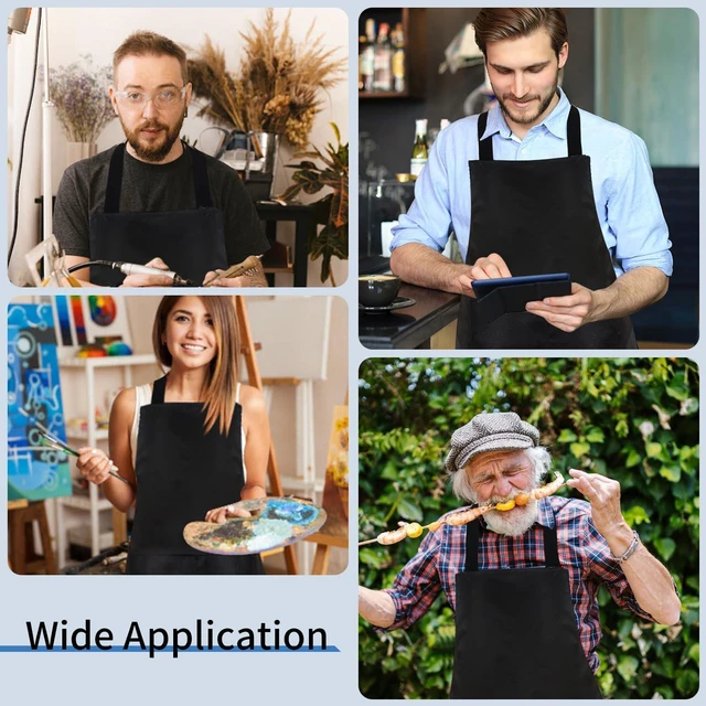 Alt view image 7 of 7 - 8/12/24 Pack Plain Bib Aprons Bulk, Black Commercial Apron with 2 Pockets, Unisex Apron for Adults Painting BBQ