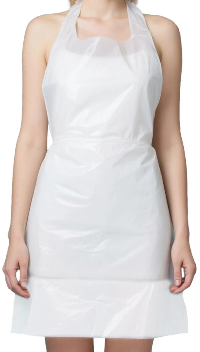 Main image of White Disposable Plastic Apron 100 Pack, 46" x 28" 2 Mil Polyethylene Tear-Resistant Bibs for Cooking, Cleaning, Art & Industrial Use, Extra-Long Ties