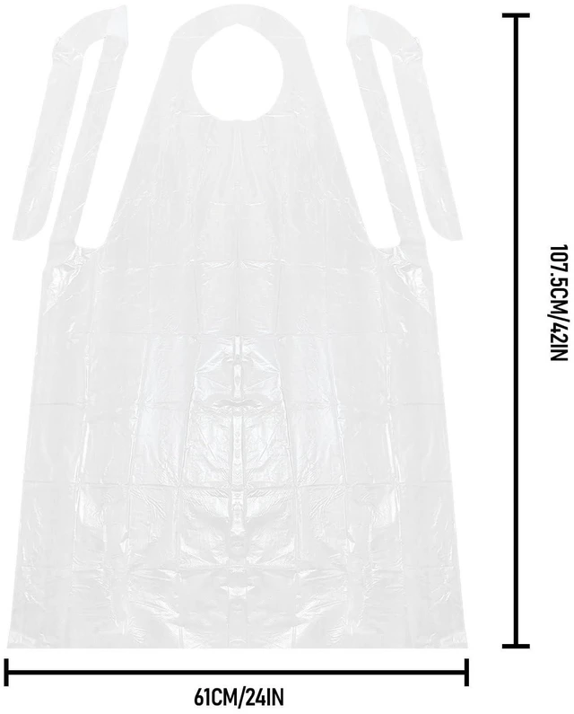 Alt view image 2 of 6 - White Disposable Plastic Apron 100 Pack, 46" x 28" 2 Mil Polyethylene Tear-Resistant Bibs for Cooking, Cleaning, Art & Industrial Use, Extra-Long Ties