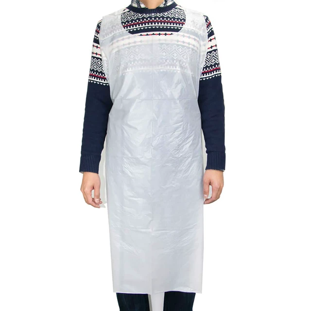 Alt view image 3 of 5 - 10 PCS White Disposable Aprons - Plastic, Polythene, Waterproof for Cooking, Cleaning
