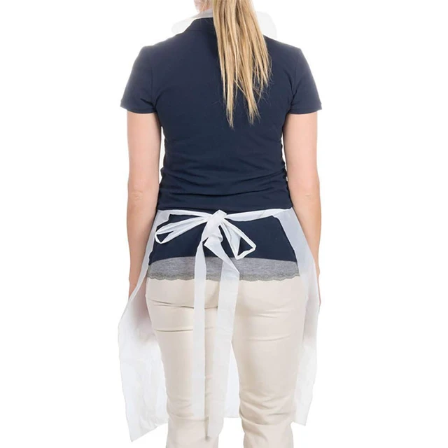 Alt view image 4 of 5 - 10 PCS White Disposable Aprons - Plastic, Polythene, Waterproof for Cooking, Cleaning