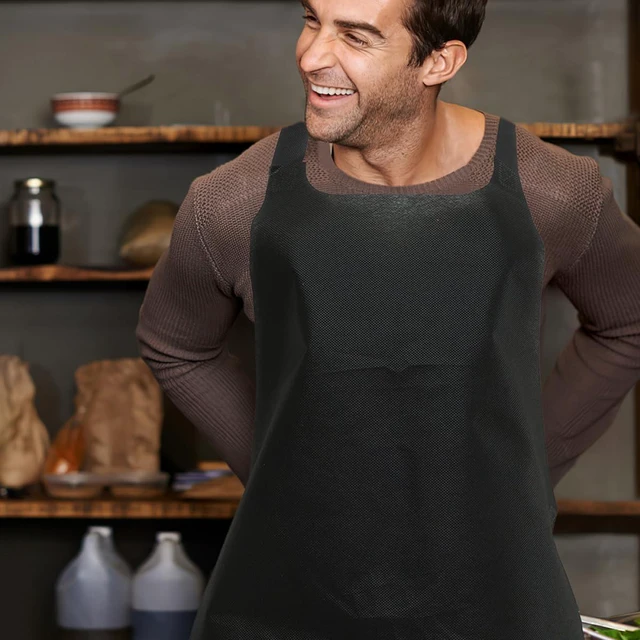 Alt view image 4 of 7 - 12pcs Disposable Non-woven Anti-oil Aprons for Adults, Thickened Black One-time Use Protective Apron for Bbq Cooking and Restaurant Service
