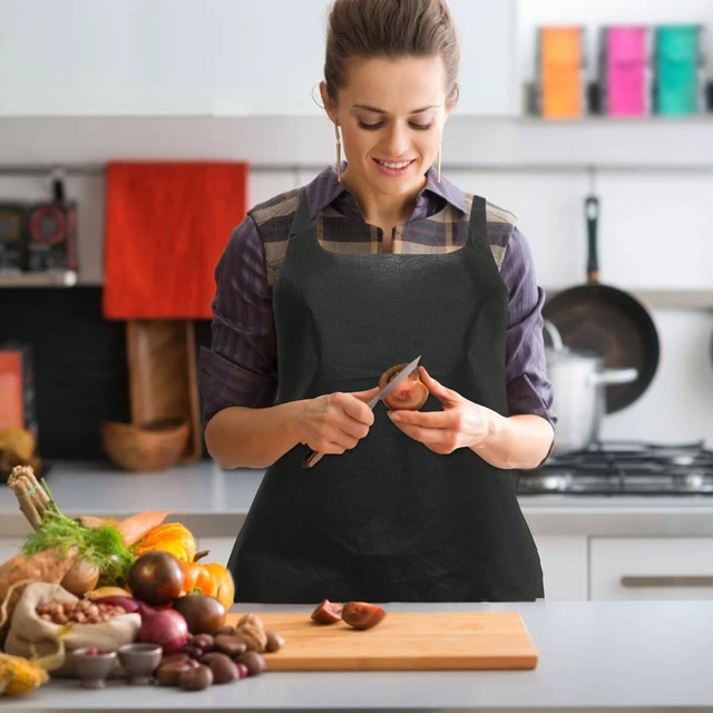 Alt view image 6 of 7 - 12pcs Disposable Non-woven Anti-oil Aprons for Adults, Thickened Black One-time Use Protective Apron for Bbq Cooking and Restaurant Service