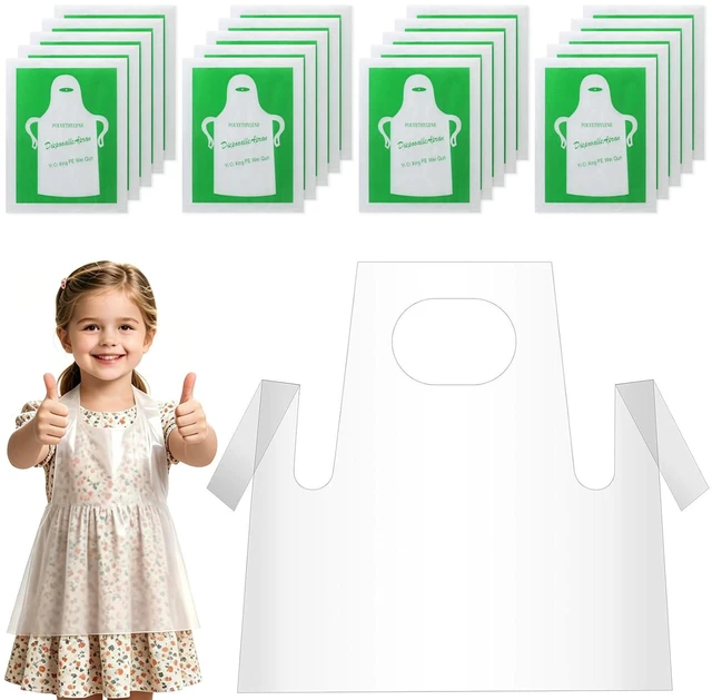 Main image of Disposable Aprons for Kids Painting - 20PCS Clear Plastic Smocks Kids Art Disposable Waterproof Oil Proof Toddler Art Aprons for Craft Cooking Eating Teaching DIY 4-12 Age