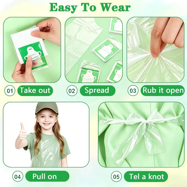 Alt view image 4 of 7 - Disposable Aprons for Kids Painting - 20PCS Clear Plastic Smocks Kids Art Disposable Waterproof Oil Proof Toddler Art Aprons for Craft Cooking Eating Teaching DIY 4-12 Age