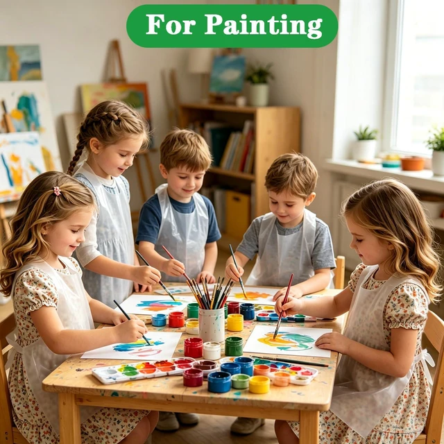 Alt view image 5 of 7 - Disposable Aprons for Kids Painting - 20PCS Clear Plastic Smocks Kids Art Disposable Waterproof Oil Proof Toddler Art Aprons for Craft Cooking Eating Teaching DIY 4-12 Age