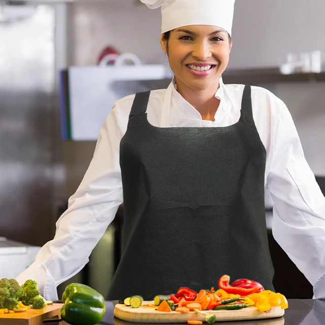 Alt view image 6 of 7 - Thickened Disposable Aprons for Adults, 15pcs Black Non-woven Protective Aprons for Bbq, Cooking, Painting, and Catering Use
