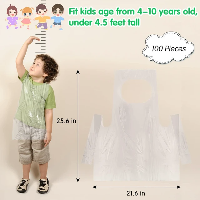 Alt view image 2 of 7 - 100 Pieces Disposable Aprons for Kids Plastic Smocks Clear kids Apron for Toddler Waterproof Oil Proof Art Children Apron for Painting Cooking Eating Teaching Picnic DIY Craft