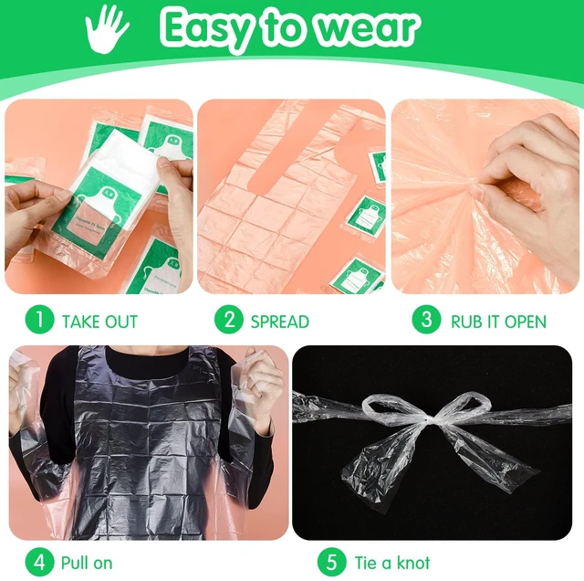 Alt view image 6 of 7 - 100 Pieces Disposable Aprons for Kids Plastic Smocks Clear kids Apron for Toddler Waterproof Oil Proof Art Children Apron for Painting Cooking Eating Teaching Picnic DIY Craft