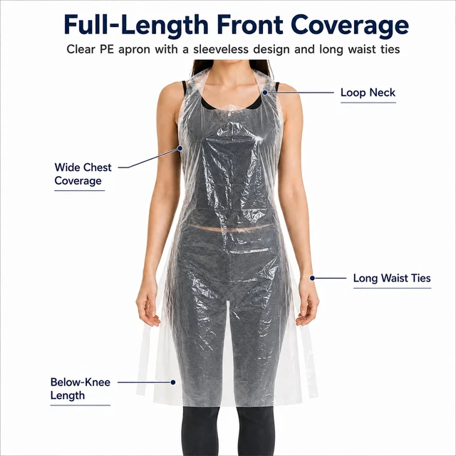 Alt view image 3 of 6 - 100 PCS Disposable PE Aprons, Waterproof Cooking Aprons for Kitchen & Food Service, Individually Wrapped