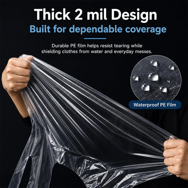 Alt view image 5 of 6 - 100 PCS Disposable PE Aprons, Waterproof Cooking Aprons for Kitchen & Food Service, Individually Wrapped