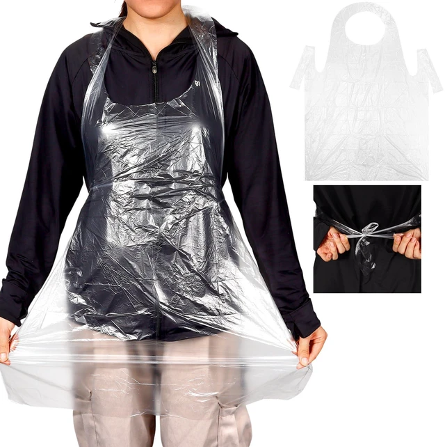 Main image of 100 Pieces Disposable Aprons for Adults, 23.6×37.4 In | Plastic smocks for Cooking Waterproof Apron for Adults Painting Picnic Housework