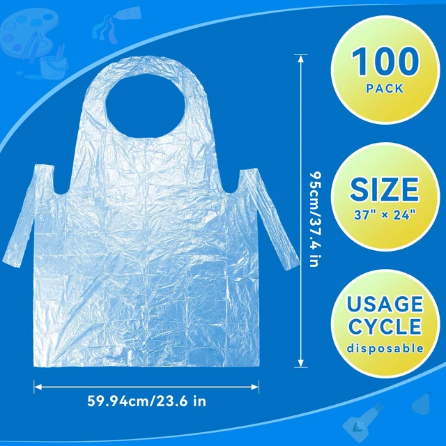 Alt view image 2 of 7 - 100 Pieces Disposable Aprons for Adults, 23.6×37.4 In | Plastic smocks for Cooking Waterproof Apron for Adults Painting Picnic Housework
