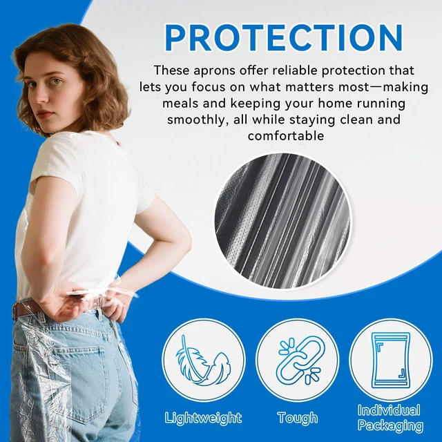 Alt view image 3 of 7 - 100 Pieces Disposable Aprons for Adults, 23.6×37.4 In | Plastic smocks for Cooking Waterproof Apron for Adults Painting Picnic Housework
