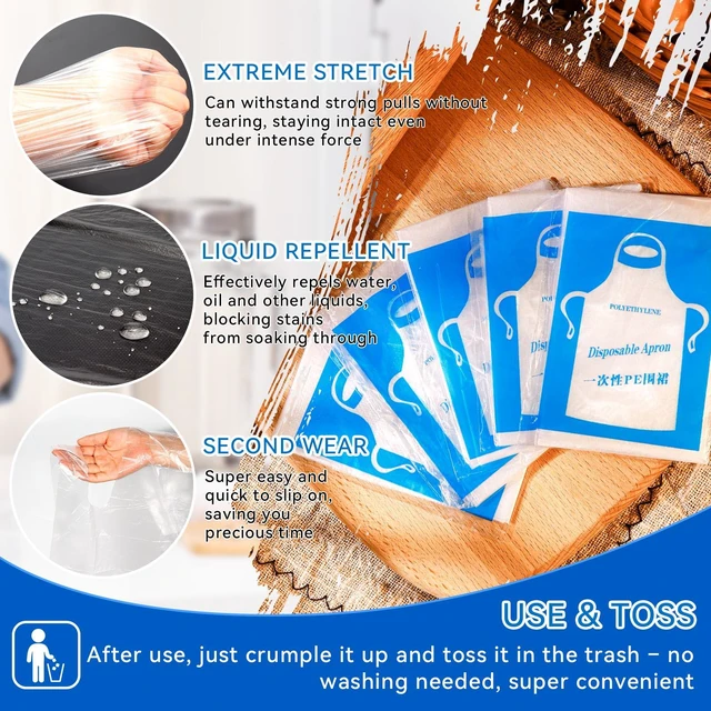 Alt view image 4 of 7 - 100 Pieces Disposable Aprons for Adults, 23.6×37.4 In | Plastic smocks for Cooking Waterproof Apron for Adults Painting Picnic Housework