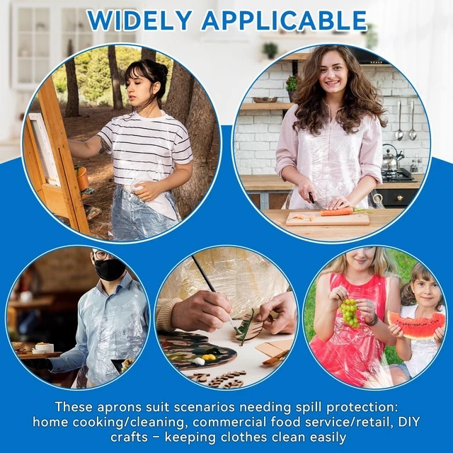 Alt view image 7 of 7 - 100 Pieces Disposable Aprons for Adults, 23.6×37.4 In | Plastic smocks for Cooking Waterproof Apron for Adults Painting Picnic Housework
