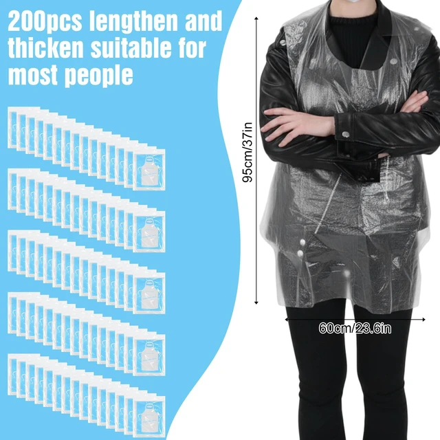 Alt view image 2 of 7 - 300Pcs Plastic Disposable Aprons 24 x 37 Inch Clear Plastic Aprons for Cooking Painting Picnic DIY Crafts, Unisex Disposable Adult Apron