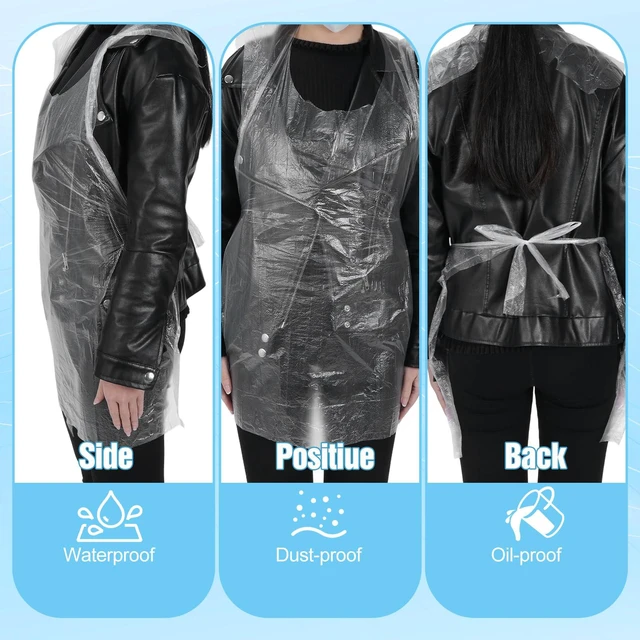 Alt view image 3 of 7 - 300Pcs Plastic Disposable Aprons 24 x 37 Inch Clear Plastic Aprons for Cooking Painting Picnic DIY Crafts, Unisex Disposable Adult Apron
