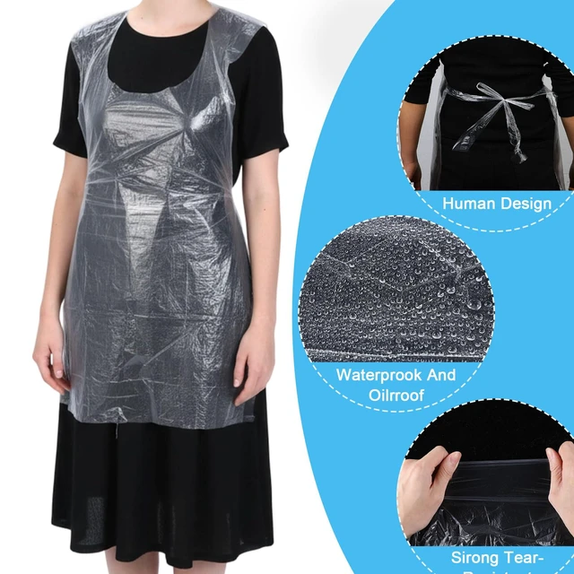 Alt view image 5 of 7 - 300Pcs Plastic Disposable Aprons 24 x 37 Inch Clear Plastic Aprons for Cooking Painting Picnic DIY Crafts, Unisex Disposable Adult Apron