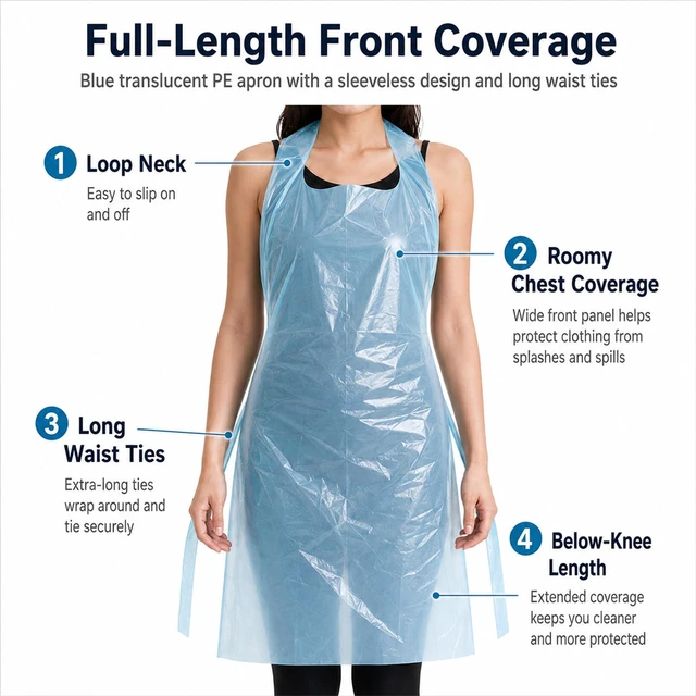 Alt view image 3 of 7 - 100 PCS Disposable PE Aprons, Waterproof Cooking Aprons for Kitchen & Food Service, Individually Wrapped