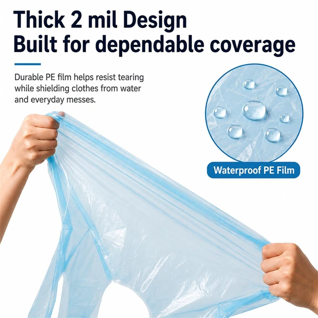 Alt view image 5 of 7 - 100 PCS Disposable PE Aprons, Waterproof Cooking Aprons for Kitchen & Food Service, Individually Wrapped