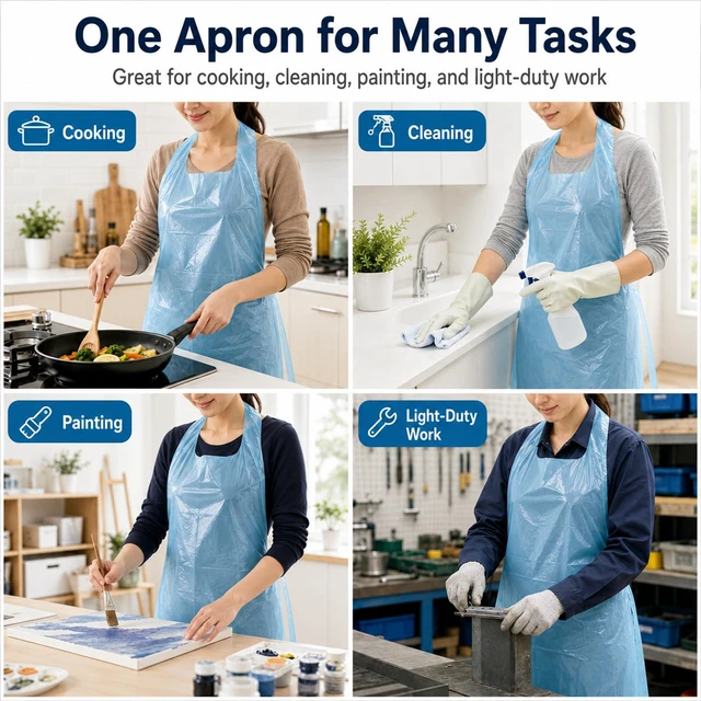 Alt view image 7 of 7 - 100 PCS Disposable PE Aprons, Waterproof Cooking Aprons for Kitchen & Food Service, Individually Wrapped