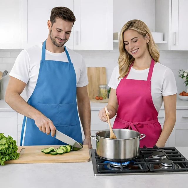 Alt view image 6 of 7 - 8 Pack Aprons Bulk for Adult, Kitchen Cooking Apron for Women Men, Polyester Bib Apron with 2 Pockets and Long Ties for BBQ Restaurant Home (8, Mixed color)