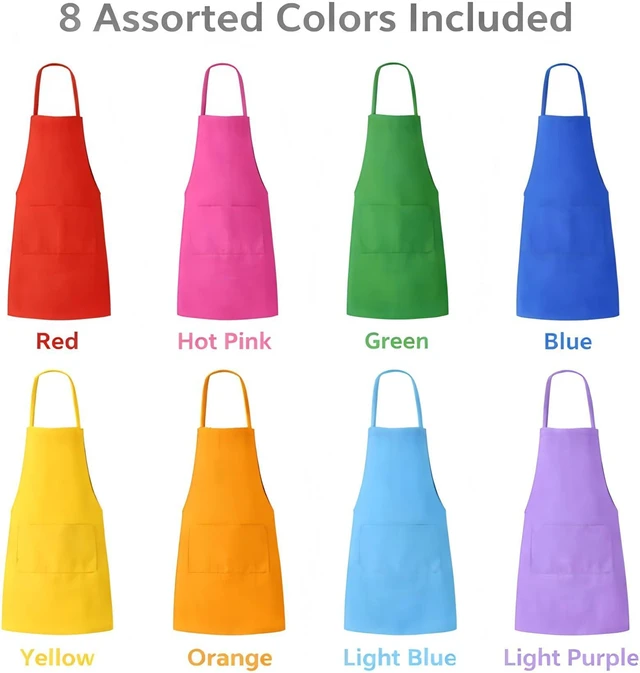 Alt view image 5 of 7 - 8 Pack Aprons Bulk for Adult, Kitchen Cooking Apron for Women Men, Polyester Bib Apron with 2 Pockets and Long Ties for BBQ Restaurant Home (8, Mixed color)