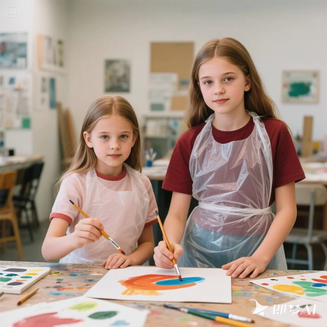 Alt view image 5 of 7 - 50 Pieces Disposable Aprons for Kids, Plastic Smocks, Clear kids Apron Children Painting Apron Disposable Waterproof Oil Proof Toddler Art Aprons for Cooking Eating Teaching DIY Craft Picnic