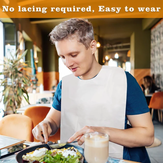 Alt view image 3 of 7 - 50 Pack Plastic Aprons Disposable Adults, Lobster Adult Bibs for Eating, Oil-Proof Adult Bibs for Women, Men