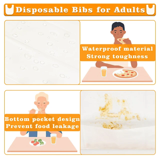 Alt view image 4 of 7 - 50 Pack Plastic Aprons Disposable Adults, Lobster Adult Bibs for Eating, Oil-Proof Adult Bibs for Women, Men