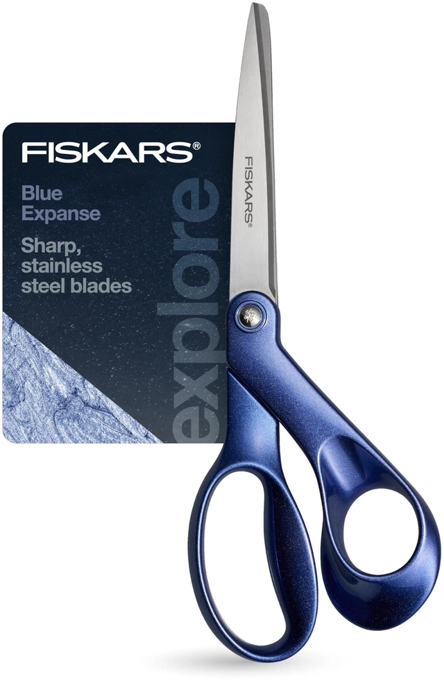 Main image of 8" Designer Explore Collection Scissors, Blue Expanse | Precision Ground Stainless Steel Blades Stay Sharp, Bent Ergonomic Handles, Arts & Crafts
