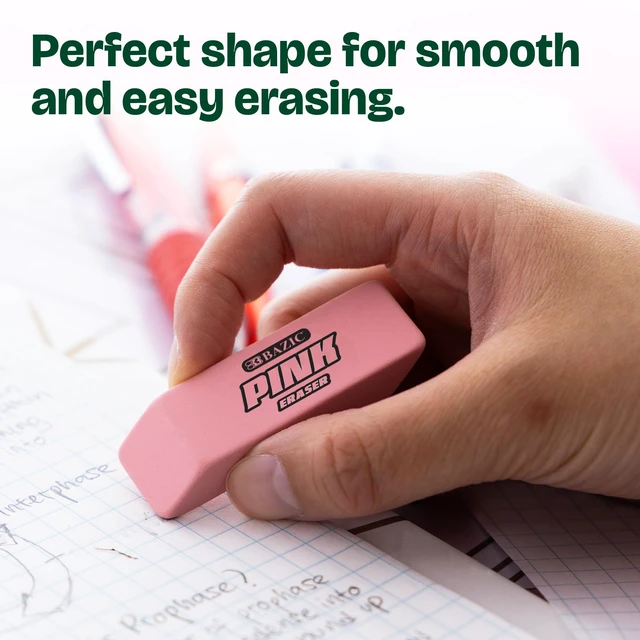 Alt view image 4 of 7 - Pink Bevel Block Erasers, Latex-Free, 4 Count | Latex-free and PVC-free, Pink beveled block erasers, Clean erase, Smudge-resistant, School, Home