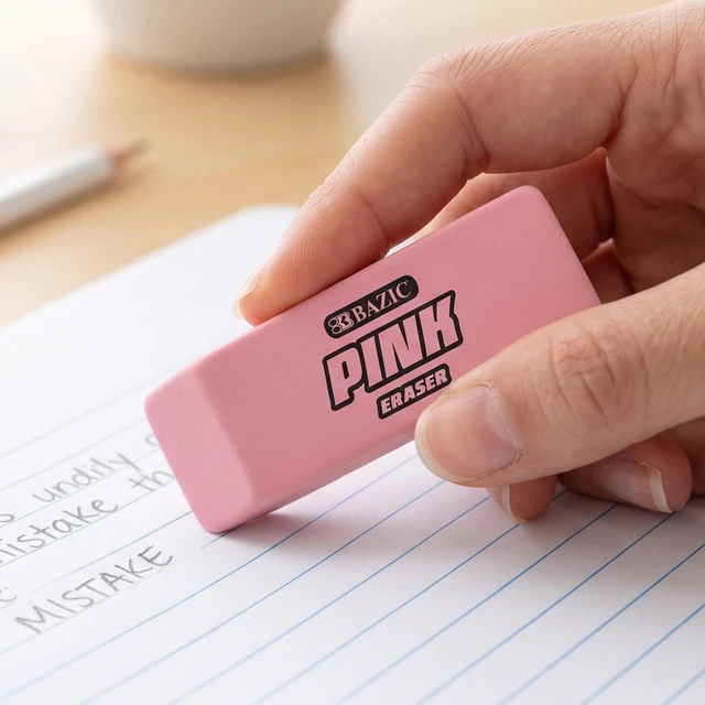 Alt view image 7 of 7 - Pink Bevel Block Erasers, Latex-Free, 4 Count | Latex-free and PVC-free, Pink beveled block erasers, Clean erase, Smudge-resistant, School, Home