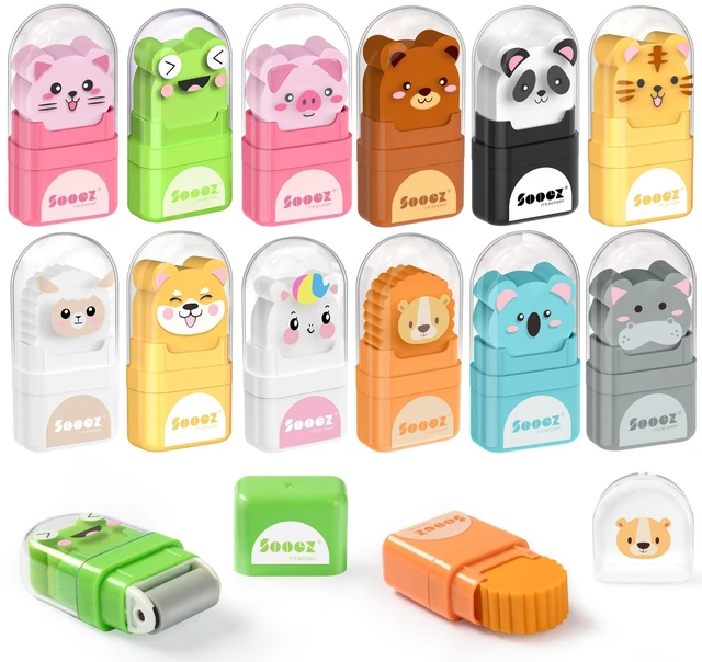 Main image of 12 Pack Pencil Erasers, Cute Animal Eraser with Clean up Roller and Cover, Latex-Free, Bulk Art Drawing Erasers for Students & Teacher Classroom/School Supplies, Party Favor